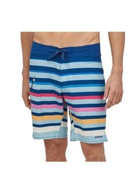 Patagonia Men’s Navy Blue Multi-Stripe Swim Board Shorts